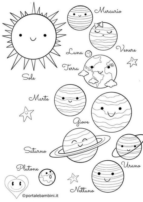 Solar System Coloring Pages, Preschool Creative Art, Christmas Ornament Coloring Page, Planet Coloring Pages, Early Childhood Education Activities, Space Crafts For Kids, Solar System Projects, Solar System Crafts, Science Experiments For Preschoolers