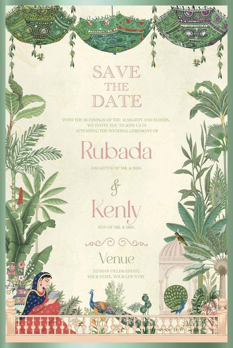 Mughal Wedding, Wedding Invitation Card Design, Tropical Tree, Wedding Invitation Card, Wedding People, Cityscape Photos, Invitation Card Design, Logo Banners, Photo Template