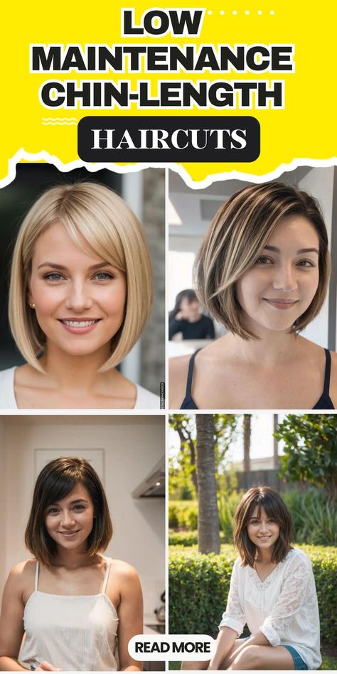 Chin Length Bob Hairstyles Easy Upkeep Haircut, Chin Length Bob Straight Hair, Mid Neck Bob, Chin Length Haircuts For Fine Hair, Easy Bob Hairstyles, Chin Length Bob Hairstyles, Layered Thick Hair, Chin Length Haircuts, Hair Fair