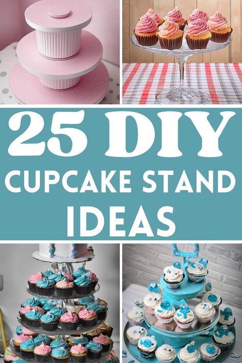 25 DIY Cupcake Stand Ideas Diy 5 Tier Cupcake Stand, Display Cupcakes On Table, Mermaid Cupcake Stand Diy, Cupcake Platter Display, Cupcake Display Baby Shower Ideas, Fall Cupcake Display Ideas, Diy Cake And Cupcake Stand, Mini Cupcake Display Ideas, Decorate Mini Cupcakes