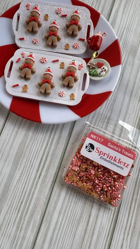 Santa's Treats is a craft embellishment item from Buttons Galore and More's Sprinkletz collection. These tiny polymer clay embellishments include various shapes and sizes of Christmas treat-themed shapes, such as gingerbread men and candy canes, perfect for adding a touch of holiday sweetness to your projects. Each piece measures approximately 5mm, making them ideal for decorating cards, scrapbook pages, ornaments, or other crafts. With approximately 600 pieces per pack, you'll have plenty to ch Mini Christmas Stocking Ideas, Dollar Tree Gingerbread Crafts, Gingerbread Snacks, Christmas Diorama Ideas, Gingerbread Diy Crafts, Clay Embellishments, Pinterest Christmas Crafts, Jewelry 101, Easy Holiday Decorations