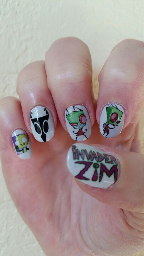 Custom made decals Invader Zim Nails, Themed Nails, Invader Zim, Nail Design, Custom Made, Nail Designs, Nail Art, Nails, Design