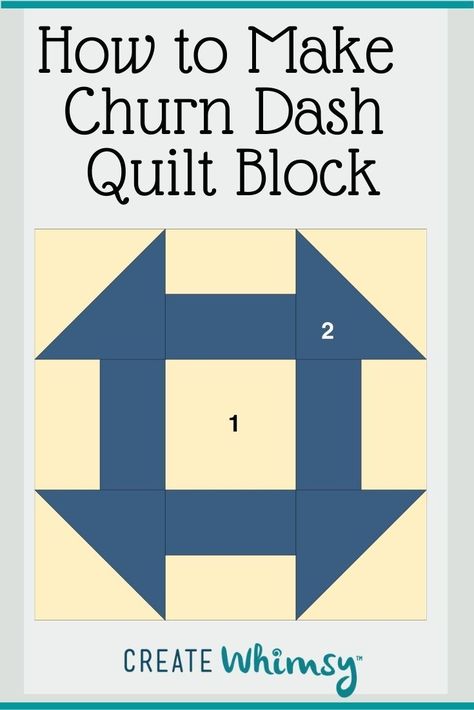 Learn how to make the Churn Dash quilt pattern, a beginner-friendly nine-patch layout using half square triangles and strip pieced units. Churn Dash Quilt Block, Churn Dash Quilt Ideas, Dash Pattern, Puzzle Quilt, Churn Dash Quilt, Frixion Pens, Modern Quilt Blocks, Quilt Block Pattern, Half Square Triangles