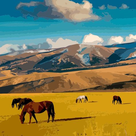 Painting Pages, Horse Grazing, Oil Painting App, Oil Painting Supplies, Picture Tree, Building Painting, Horse Wallpaper, Scenery Paintings, Simple Canvas Paintings