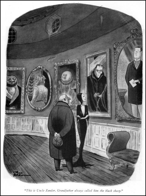 Charles Addams Original Addams Family, Addams Family Cartoon, Addams Family Tv Show, Family Comic, Los Addams, Addams Family Musical, Charles Addams, Gomez And Morticia, The Black Sheep