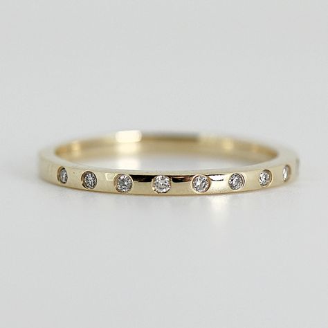 Thick Gold Wedding Band With Small Diamonds, Flush Diamond Wedding Band, Flush Set Diamond Band, Flush Set Wedding Band, Gold Wedding Bands With Diamonds, Wedding Band Stack Ideas, Thick Gold Wedding Band, Thick Wedding Bands, Flush Set Diamond