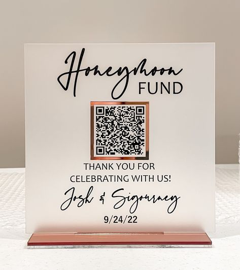 Wedding Gift Qr Code, Unique Wedding Send Off, October Wedding Decor, October Wedding Ideas Colors, Cricut Wedding Projects, Venmo Qr Code Sign Wedding, Honey Moon Fund Qr Code, Honeymoon Jar, Honeymoon Fund Qr Code Sign