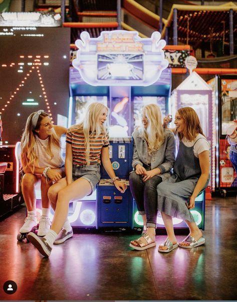 Arcade Family Photoshoot, Urban Plaza, Incredible Pizza, Team Photoshoot, Smells Like Teen Spirit, Shot List, 90s Outfit, Photoshoot Inspo, Chocolate Factory