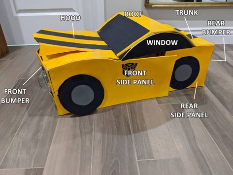 Diy Transformer Costume, Bumble Bee Transformer Costume, Bee Costume Diy, Transformer Halloween Costume, Costume Template, Bumblebee Costume, Fancy Dress Costumes Kids, Transformer Costume, Car Costume