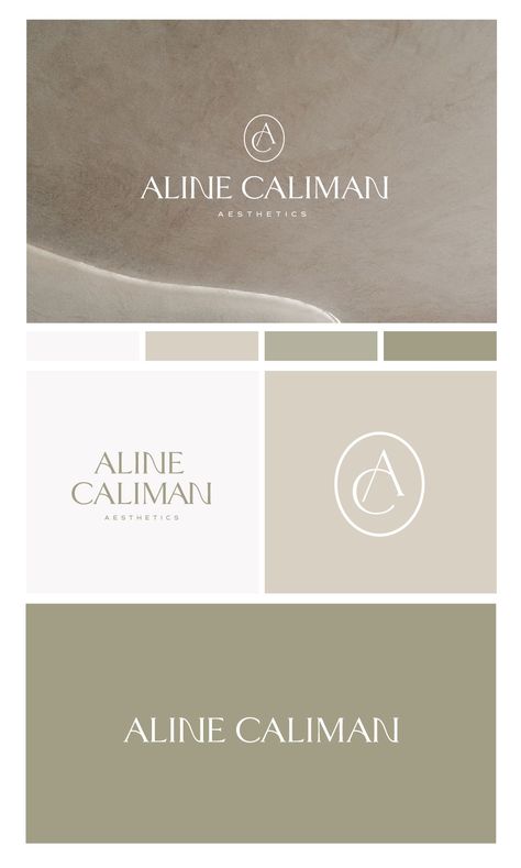 Brand Identity, Logo and Webdesign for Aline Caliman, Esthetician from Waterloo, Canada. Esthetician Branding Design, Spa Brand Identity, Cosmetic Clinic Design, Med Spa Logo, Med Spa Branding, Medspa Logo, Esthetician Logo Ideas, Esthetician Branding, Waterloo Canada