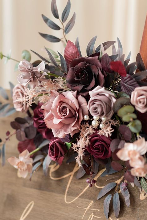 Mauve Dusty Rose Blush Wedding, Rustic Rose, Cream And Mauve Wedding, October Wedding Dusty Rose, Light Pink Fall Wedding, Dusty Rose Complementary Colors, Dusty Rose And Burgundy Wedding Flowers, Burgundy And Dusty Rose Wedding Decor, Fall Wedding Pink