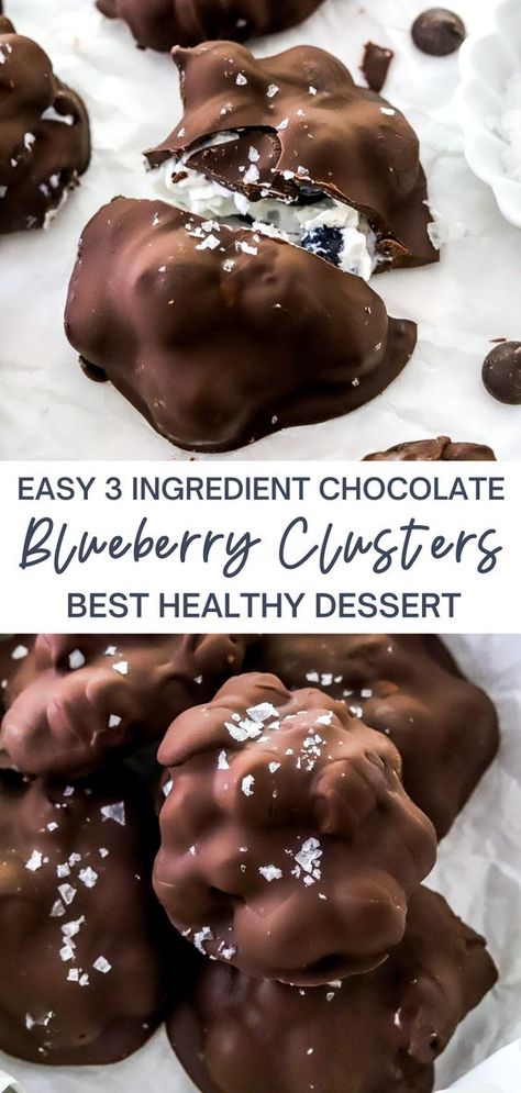 Greek Yogurt Covered Blueberries, Healthy Desserts With Blueberries, Greek Yogurt Blueberries, Greek Yogurt And Dates, Simple Healthy Sweet Treats, Chocolate Covered Blueberry Yogurt Bites, Healthy Blueberry Recipes Clean Eating, Chocolate Covered Yogurt Bars, Healthy Chocolate Covered Pretzels