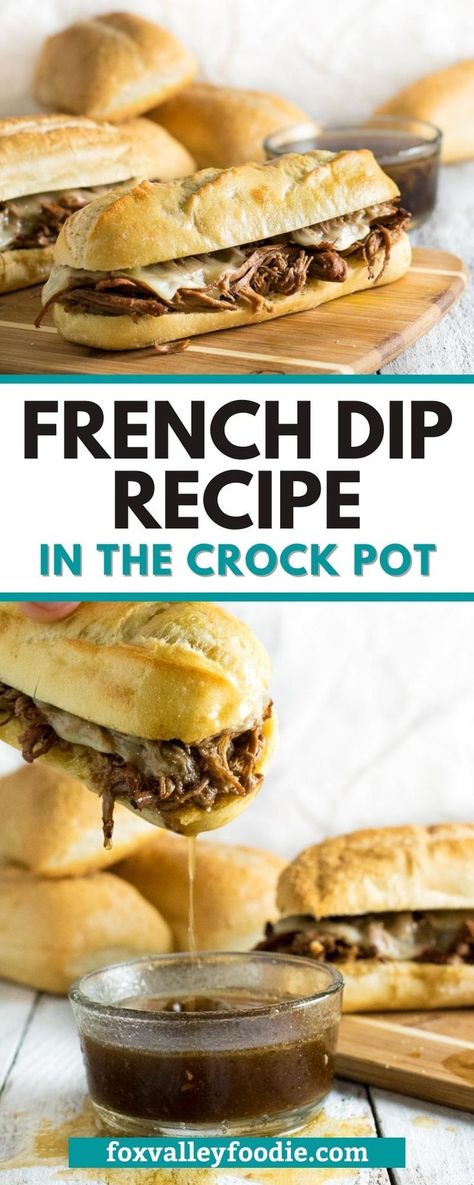 Learn how easy it is to make French Dip in the Crock Pot. This recipe is as simple as adding the ingredients to your slow cooker and letting it infuse your house with the intoxicating aroma of beef simmering in a richly seasoned au jus until it reaches mouthwatering perfection. Beef Sandwiches Crock Pot, Crock Pot French Dip Sandwiches, French Dip Recipe, French Dip Au Jus, Crock Pot Sandwiches, Crock Pot French Dip, Slow Cooker French Dip Sandwiches, French Dip Sandwich Crockpot, French Dip Recipes