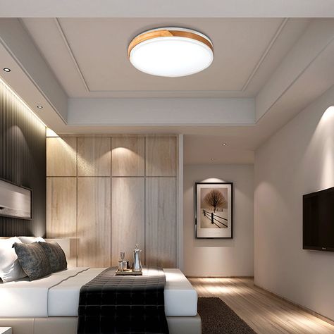 Warm/White Ceiling Light Flush Mount Modern Wood and Iron Flush Mount Light Fixture in White/Gold for Indoor Wavy Wood, Ceiling Light Flush Mount, White Ceiling Light, Bedroom False Ceiling Design, Wood Pattern, Metal Hanging Lights, Light Fixtures Flush Mount, White Ceiling, False Ceiling Design