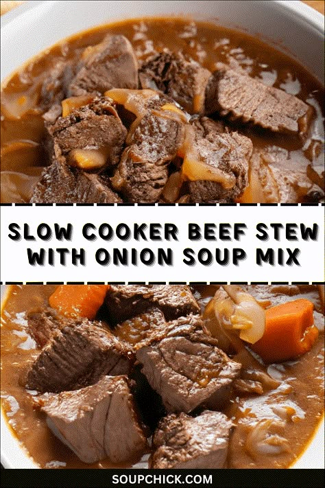 Slow Cooker Beef Stew With Onion Soup Ingredients Perfect For Your Meal - Soup Chick Onion Soup Mix Beef Stew, Stew Seasoning, French Beef Stew, Beef Stew Seasoning, Onion Soup Mix Recipe, Dinner Recipes With Ground Beef, Crockpot Recipes Beef Stew, Crockpot Stew, Recipes With Chicken