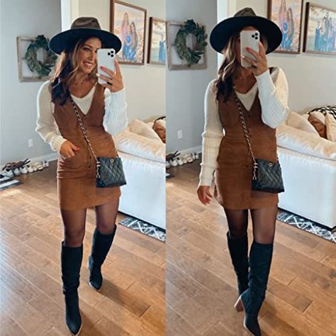 Layer Top Outfits, Western Concert Outfit, Denim Dress Outfit, Tshirt Dress Outfit, Brunch Fashion, Fedora Hat Women, Nashville Outfits, Winter Dress Outfits, Sheer Tights