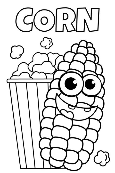 Thick Lined Coloring Pages, Coloring Pens, Teaching Drawing, Food Coloring Pages, Funny Food, Corn On Cob, Organization Printables, Cool Coloring Pages, Coloring Pages To Print