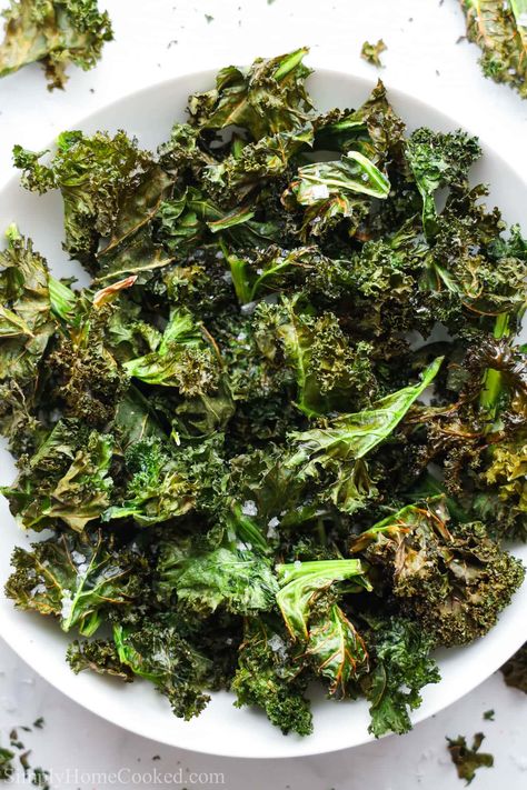 Air Fryer Kale Chips - Simply Home Cooked Kale Soup Vegetarian, Air Fryer Kale, Homemade Kale Chips, Kale Pesto Recipe, Braised Kale, Goat Cheese Stuffed Chicken, Crispy Kale, Kale Chip Recipes, Kale Pesto