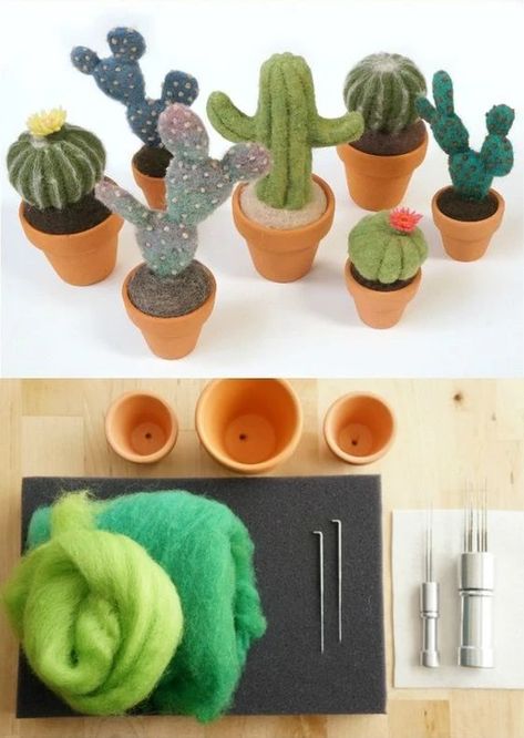 Diy Laine, Easy Felt Crafts, Diy Cactus, Cactus Craft, Potted Cactus, Felt Craft Projects, Felt Succulents, Needle Felting Diy, Cactus Diy