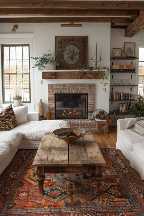 Southwest Inspired Living Room, Boho Western Living Room, Spanish Style Home Interior, Southwestern Interior, Southwestern Living Room, Brick Living Room, Western Living Room, Boho Living Room Ideas, Spanish Home Decor