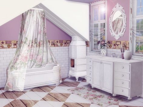 Sims 4 Shabby Chic, Shabby Bathroom, Shabby Chic Outdoor Decor, Princess Bathroom, Cc Mods, Cc Furniture, Bathroom Walls, Sims 4 Cc Furniture, Pink Bathroom