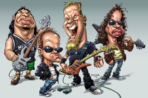 RockToons | Metallica | Rocktoons Metallica Art, Mc Hammer, Caricature Art, Rock N Roll Art, Heavy Metal Art, Funny Caricatures, Caricature Artist, Lucky Luke, Celebrity Caricatures