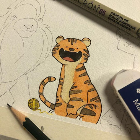 Aesthetic Tiger Drawing, Tiger Drawings Easy, Tiger Doodle Cute, Tiger Cute Art, Tiger Drawing Simple, How To Draw A Tiger, Simple Tiger Drawing, Bengal Tiger Drawing, Jungle Doodle