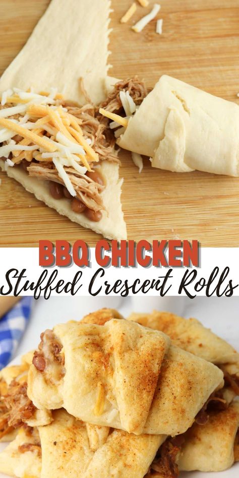 BBQ Chicken Crescent Rolls - Dine Dream Discover Stuffed Crescent Rolls, Crescent Roll Recipes Dinner, Recipes Using Crescent Rolls, Pillsbury Crescent Rolls, Chicken Crescent Rolls, Shredded Rotisserie Chicken, Chicken Crescent, Crescent Roll Pizza, Pillsbury Crescent