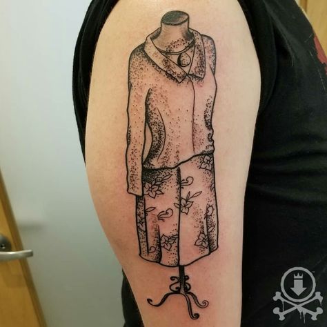 Mary's dress from the video game Silent Hill tattoo by Mike Sedges.  #12ozstudios #team12oz #tattoo #tattoos #tattooed #tattooing #tattooism #tattooart #tattooartist #tattooer #tattooist #art #artstudio #tattooshop #tattoostudio #ink #inked #blackandgrey #blackandgreytattoo #silenthill #silenthilltattoo #videogames #gamer #dotwork #dotworktattoo #stippling #stipplingtattoo Maria Silent Hill Tattoo, Silent Hill 2 Tattoo, Silent Hill Tattoo, Maria Silent Hill, Hill Tattoo, Maria Tattoo, Stippling Tattoo, 2 Tattoo, Mary Dress