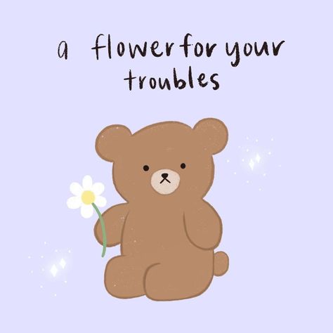 Cute motivational bear with a flower Snow Flower, Bunny And Bear, Holding Flowers, Polar Bears, Flower Drawing, A Flower, Polar Bear, Yellow Flowers, Winnie The Pooh