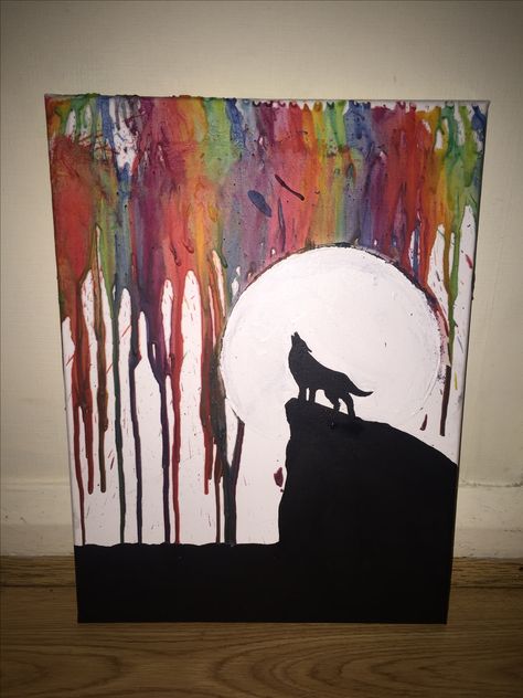 Beautiful picture of wolf... Crayon melting art Melted Crayon Art On Canvas, Crayon Melting Art, Melting Art, Crayon Melting, Melted Crayons, Melted Crayon Art, Wax Crayons, Crayon Art Melted, Math Projects