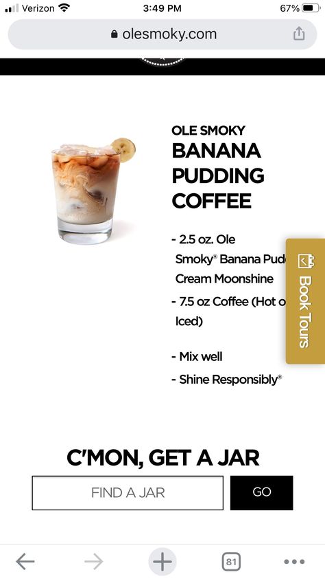 Smoky Drinks For Halloween, Ole Smoky Moonshine Recipes Drinks, Banana Moonshine Recipes, Banana Pudding Moonshine Drinks, Smoky Drinks, Banana Pudding Moonshine, Ole Smoky Moonshine Recipes, Old Smokey Moonshine Recipes, Ole Smokey Moonshine Recipes