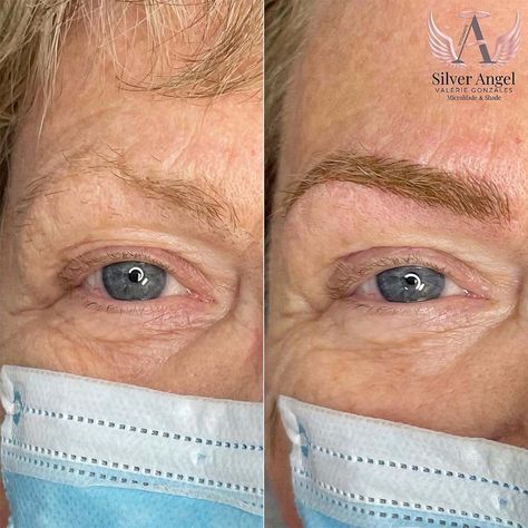 Brows For Older Women, Combination Brows Microblading, Micro Blading Eyebrows, Microblading Eyebrows Before And After, Pmu Marketing, Grey Hair For Warm Skin Tones, Natural Microblading Eyebrows, Blonde Microblading, Microblade Eyebrows