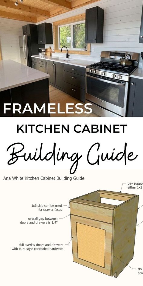 Want to build your own kitchen cabinets? Here's our process from start to finish, and links to all the tutorials and templates we use. #anawhite #anawhiteplans #kitchen #cabinets #diy #diykitchen Kitchen Cabinet Deminsions, Lowes Stock Kitchen Cabinets Diy, Building Your Own Kitchen Cabinets, Cabinet Add Ons, Kitchen Cabinets Upper, Cabinet Building Plans, Build Kitchen Cabinets, Cabinet Measurements, Framed Cabinets