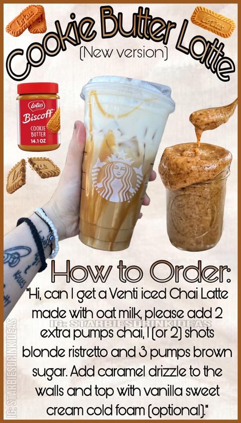 Secret Menu Items Starbucks, Cookie Butter Starbucks Drink, Cookie Butter Latte, Starbies Drinks, Starbucks Drink Menu, Starbucks Secret Menu Recipes, Nespresso Recipes, Cold Starbucks Drinks, Starbucks Orders