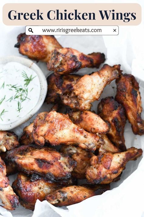 Do you need a quick, easy, high-protein chicken wing recipe!? You’ve come to the right place. Enter Greek chicken wings! Pasta Flora Recipe, Greek Chicken Wings, Oven Baked Greek Chicken, Traditional Greek Moussaka Recipe, Chicken Wing Seasoning, Greek Recipes Easy, Baked Wings Oven, Oven Chicken Wings, Chicken Wing Recipe