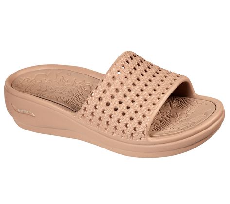 Walk with breezy supportive comfort with the Skechers Foamies: Arch Fit® Ascend - Darling. This sculpted slide sandal features a flexible woven-look strap with a Luxe Foam® and cushioned Arch Fit® footbed. Sketchers Sandals, Rose Style, Wide Shoes, Skechers Women, 2 Inch Heels, Designer Sandals, Comfortable Sandals, Personal Marketing, Shopping Hacks