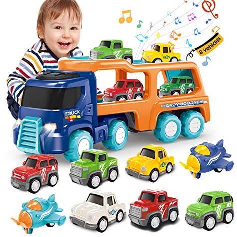 Transport Truck Toy Toddler Car Carrier for Boys Girls, 9 in 1 Baby Construction Toy Vehicles with Music and Light, for 2 3 4 5 Year Old Kids Toddler Carrier, Transport Truck, Lego Truck, Toddler Car, Kids Toy Shop, Superhero Room, Toy Cars For Kids, Car Carrier, Boy Toys