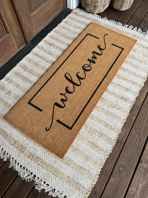 brunoandlibby's Front Porch Collection on LTK Welcome Mat Layering, Front Porch Welcome Mat, Outside Door Mats Front Porches, Front Door Doormat Ideas, Entry Mat Outdoor, Layered Rugs Front Door, Front Door Mats Layered, Front Porch Mats Doormats, Front Porch Rug Layering