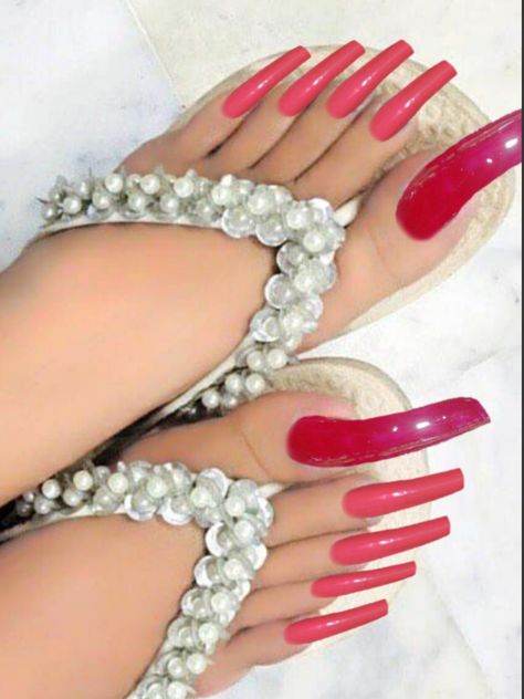 Red Pedicure, Red Toenails, Long Gel Nails, Long Natural Nails, Long Toenails, Dark Red Lips, Rare Features, Gel Toe Nails, Gel Toes