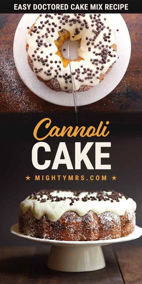 Ricotta Bundt Cake Recipes, Canola Cake Recipe, Cannoli Cake Recipe Easy, Cannoli Bundt Cake, Italian Ricotta Cake, Mostachon Cake Recipe, Homemade Cakes Recipes, Cake With Ricotta Cheese, Cannoli Frosting