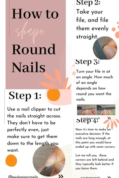 Round nails,
Proper Shaping, 
Round gel nails How To Shape Nails, Round Shaped Nails, Short Natural Nails, Nail Tech School, Short Round Nails, Nails Round, Shape Nails, Romantic Nails, Cute Simple Nails