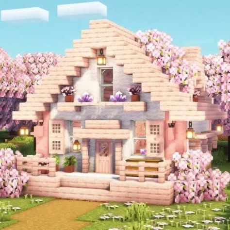 Are you having fun with the brand-new tree in Minecraft that features bright pink leaves? Then this Cherry Blossom Starter House in Minecraft! This house features a spacious interior that you can use for your daily adventures in Minecraft. The exterior of this house gives is built like any ordinary structure, but the colorway transforms the overall aesthetics of this house. So better check it out now Cute Minecraft House, Maine Craft, Cherry Blossom House, Minecraft Starter House, Blossom House, Posting Schedule, House Tutorial, Minecraft House Plans, Bangunan Minecraft