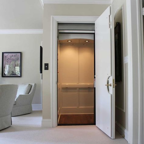 How Much Does a Home Elevator Cost? | Lifeway Mobility Home Elevators Design, Small Residential Elevators, Living Room Double Door Design, Disabled House Design, Small Elevators For Home, Residential Elevator Design, House Elevator Design, House Elevator Ideas, Residential Elevator Interior Design