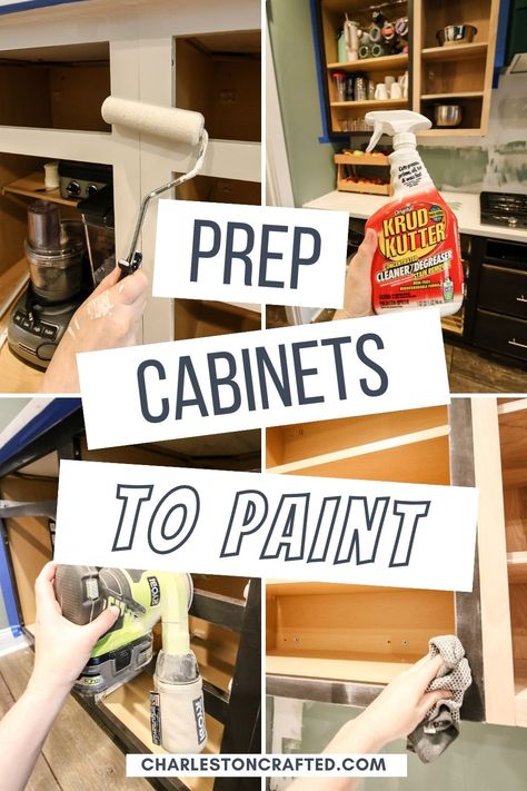 how to prep cabinets for painting How To Paint Cabinets, Best Primer For Kitchen Cabinets, Prepping Cabinets For Painting, Best Paint And Primer For Cabinets, Prepping Kitchen Cabinets For Painting, How To Prep Wood Furniture For Painting, How To Prep Cabinets For Painting, Upcycle Kitchen, Unfinished Kitchen Cabinets