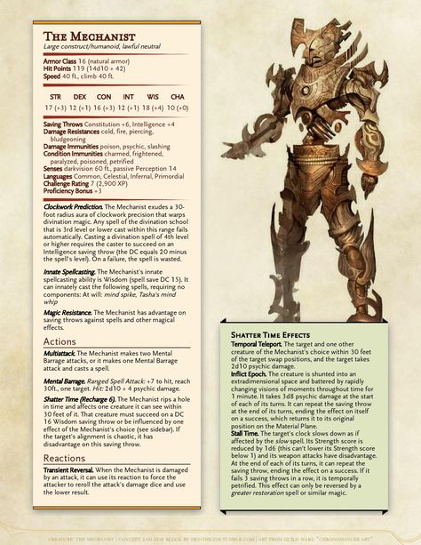 5e Constructs, Artificer Homunculus, Constructs Dnd, Clockwork Dnd, Dnd Beasts, Dnd Statblocks, Dnd Dungeon, Dungeons And Dragons Rules, Dnd Monster