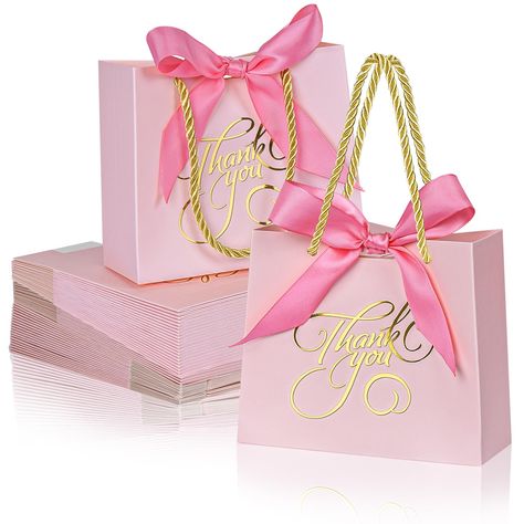 PRICES MAY VARY. 【Mini Size】You will receive 50pcs pink thank you bags measuring 5.5*4.7*2.7 inches. This size is small and delicate, perfect for small gifts such as candies, cookies, chocolates, shopping gift cards, lipsticks and hand creams. 【Exquisite Gold Foil Design】The small thank you gift bags is pink color, which gives people a warm feeling. The small gift bags with handles has a stylish and simple design with delicate gold foil “Thank You”, gold cotton rope carry handle and elegant gold Pink Gift Bags, Pita Merah, Small Paper Bags, Bridesmaid Presents, Small Thank You Gift, Thank You Bags, Bags Pink, Baby Shower Party Favors, Small Gift Bags