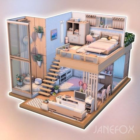 Sims 4 Cool Bedroom Ideas, Sims 4 Houses Ps4, Sim4 House Ideas, Sims 4 Lofts, Sims 4 One Room House, Room Inspo Sims 4, House For Sims 4, The Sims 4 Dollhouse, 3 Bedroom Loft House