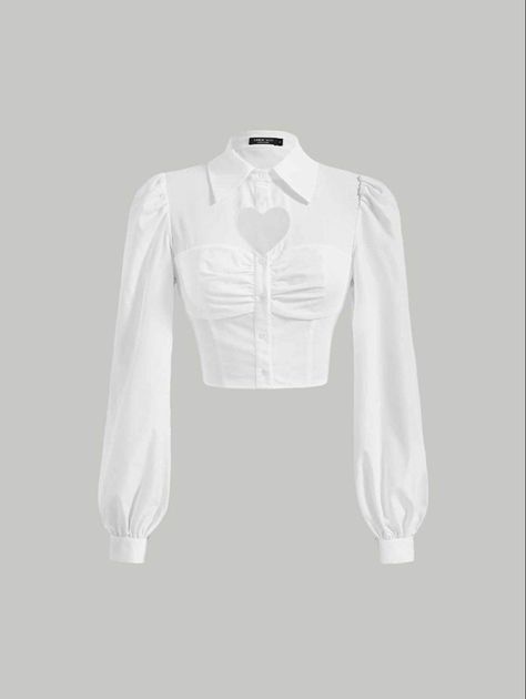 Cute White Blouses, Cute White Blouse, Cute Collared Shirts, White Button Up Women, Top Corazon, White Shirt Design, Women Shirt Designs, White Shirt Women, Cute Blouses For Women