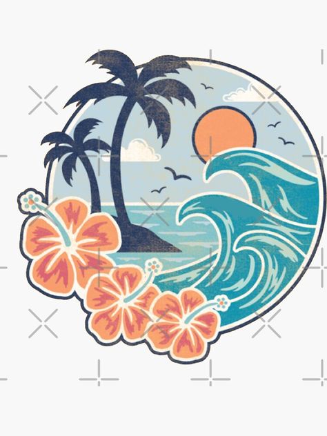 Pegatina «olas hawaianas» de karestolarczyk | Redbubble Deco Surf, Beach Tattoo, Ocean Scenes, Beach Crafts, Surf Art, Laptop Wallpaper, Graphic Design Services, Aesthetic Stickers, Transparent Stickers